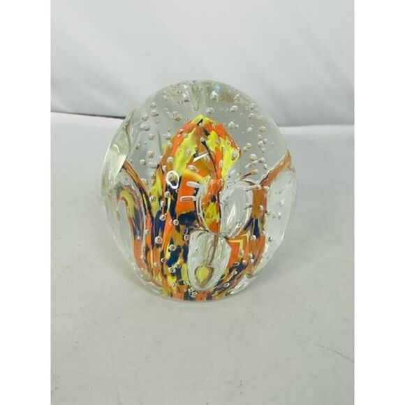 Art Glass Pencil Holder Glass Paperweight Pen Pencil flower Orange Yellow - Picture 5 of 5